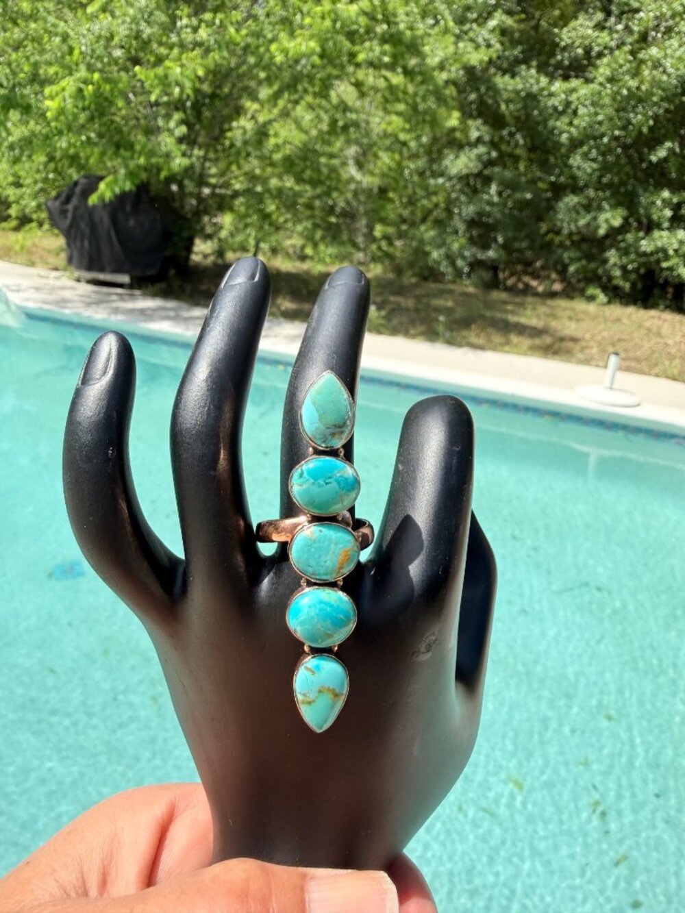 Kingman Turquoise Copper 5 stone Boho Statement Ring Handmade Adj Southwest 10g